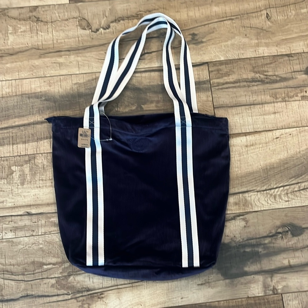 Navy Velour Ribbed Tote Book Bag